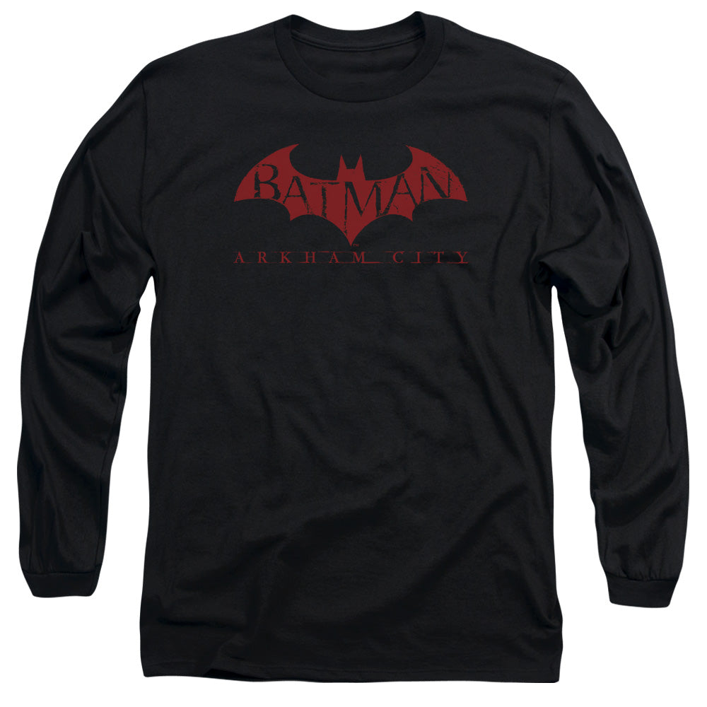 Arkham City - Red Bat - Long Sleeve Adult 18/1 - Black T-shirt