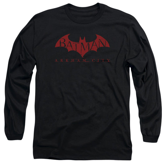 Arkham City - Red Bat - Long Sleeve Adult 18/1 - Black T-shirt