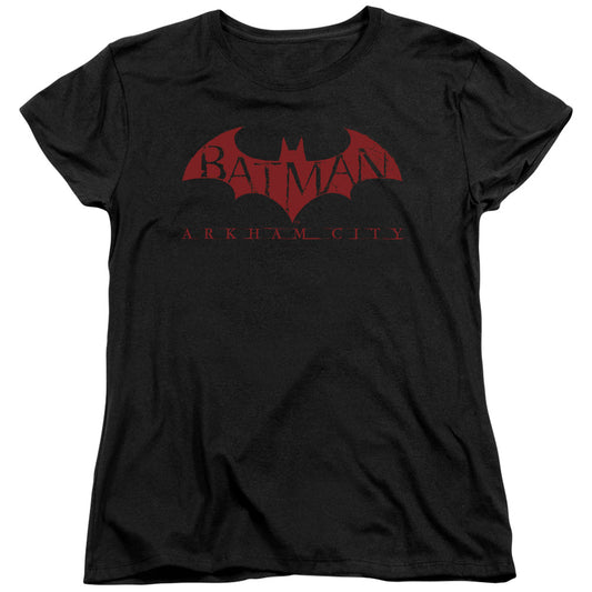 Arkham City - Red Bat - Short Sleeve Womens Tee - Black T-shirt