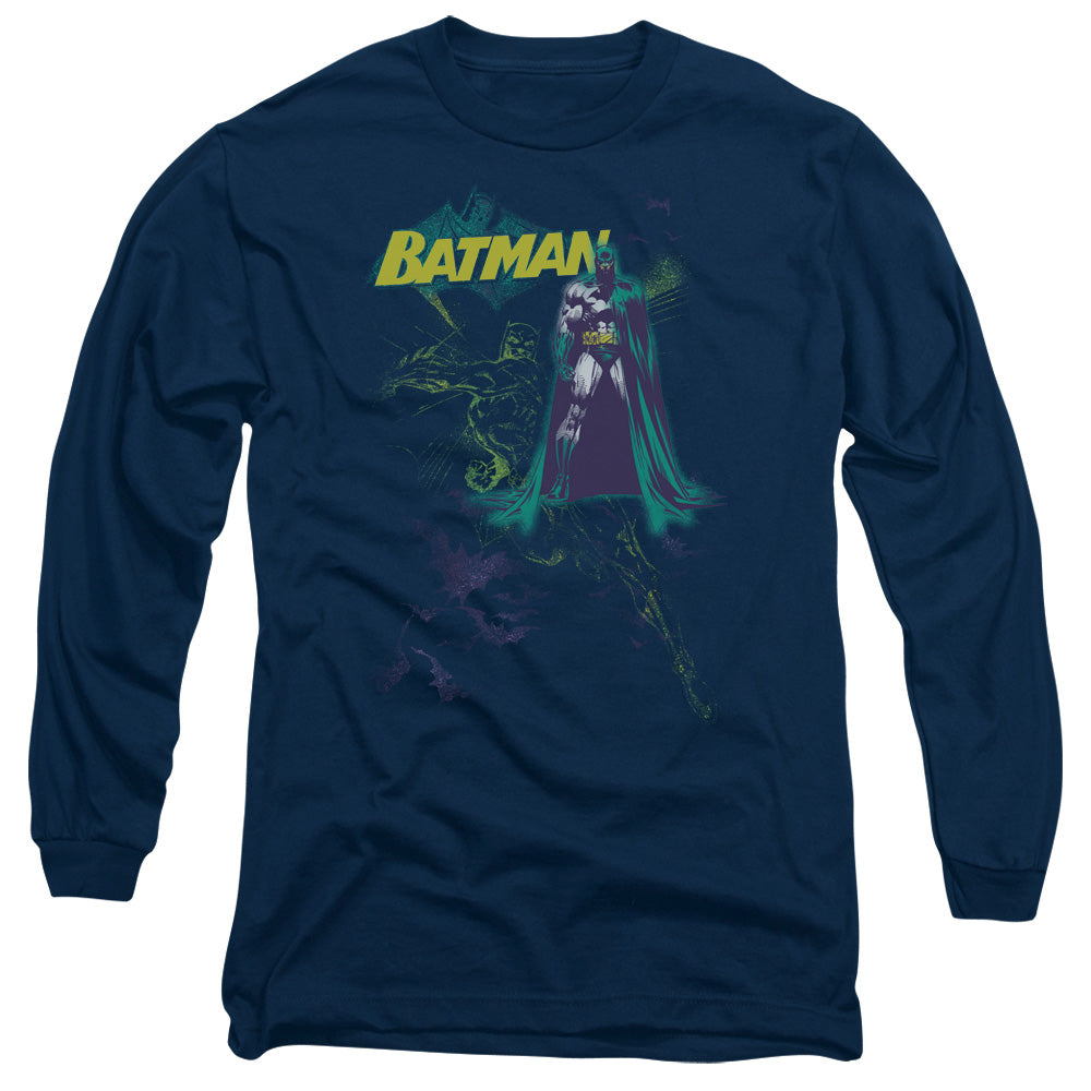 Batman - Bat Spray - Long Sleeve Adult 18/1 - Navy T-shirt