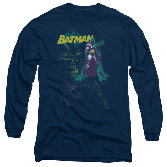 Batman - Bat Spray - Long Sleeve Adult 18/1 - Navy T-shirt