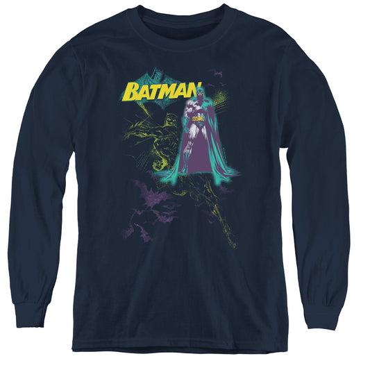 Batman - Bat Spray - Youth Long Sleeve Tee - Navy