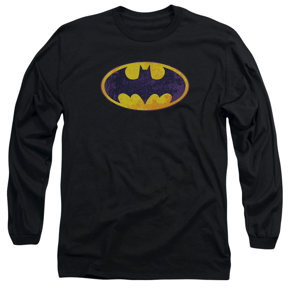 Batman - Bm Neon Distress Logo - Long Sleeve Adult 18/1 - Black T-shirt