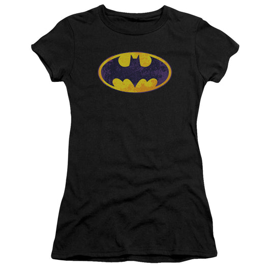 Batman - Bm Neon Distress Logo - Short Sleeve Junior Sheer - Black T-shirt