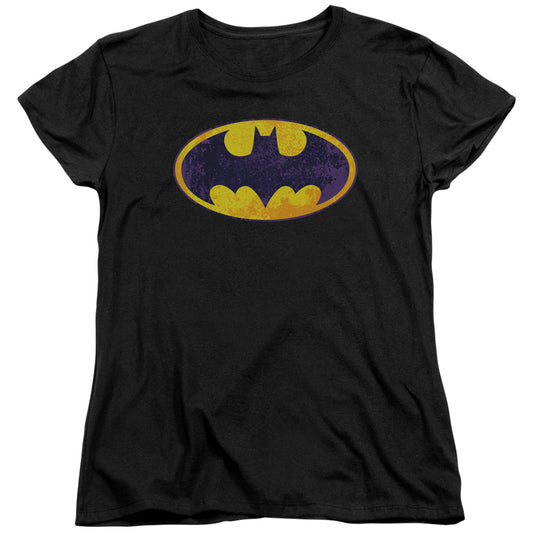 Batman - Bm Neon Distress Logo - Short Sleeve Womens Tee - Black T-shirt