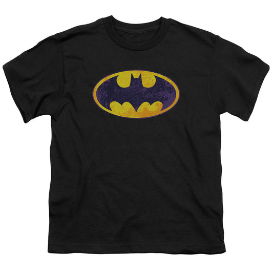 Batman - Bm Neon Distress Logo - Short Sleeve Youth 18/1 - Black T-shirt