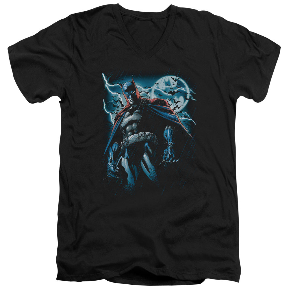 BATMAN STORMY KNIGHT - S/S ADULT V-NECK - BLACK T-Shirt