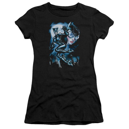 Batman - Moonlight Cat - Short Sleeve Junior Sheer - Black T-shirt