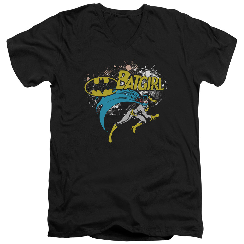 Batman - Batgirl Halftone - Short Sleeve Adult V-neck - Black T-shirt