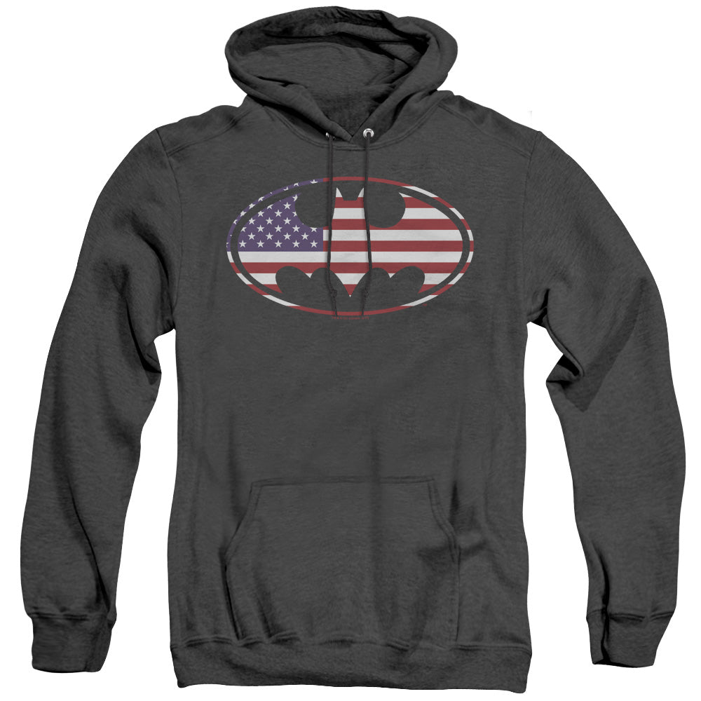 Batman - American Flag Oval - Adult Heather Hoodie - Black