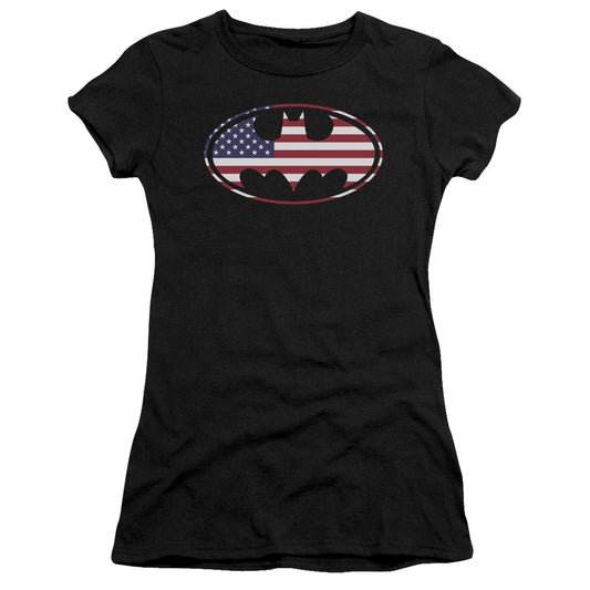 Batman - American Flag Oval - Short Sleeve Junior Sheer - Black T-shirt