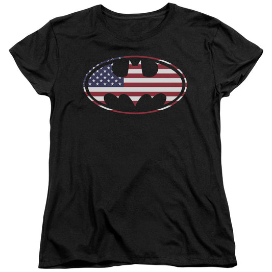 BATMAN AMERICAN FLAG OVAL - S/S WOMENS TEE - BLACK T-Shirt