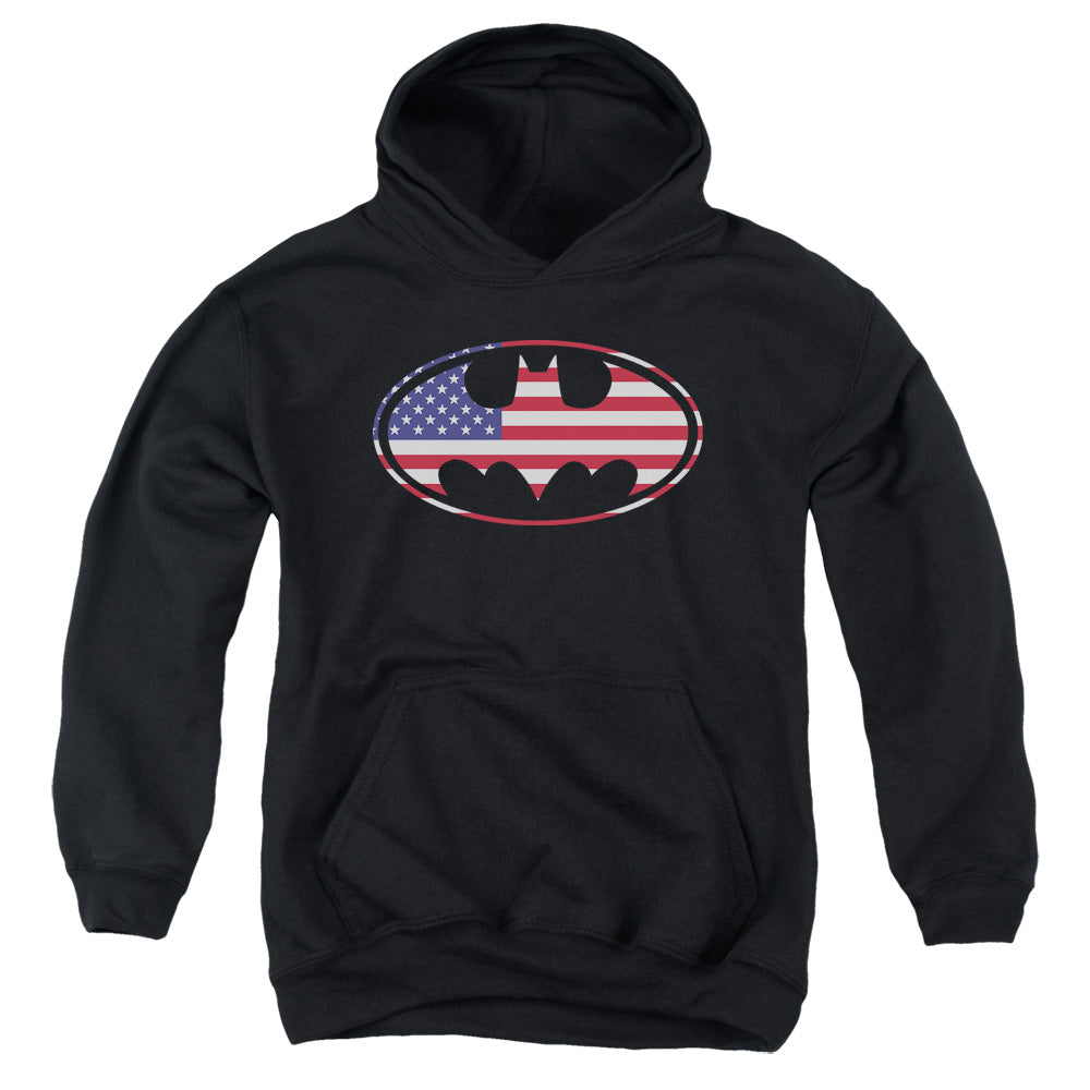 Batman - American Flag Oval - Youth Pull-over Hoodie - Black