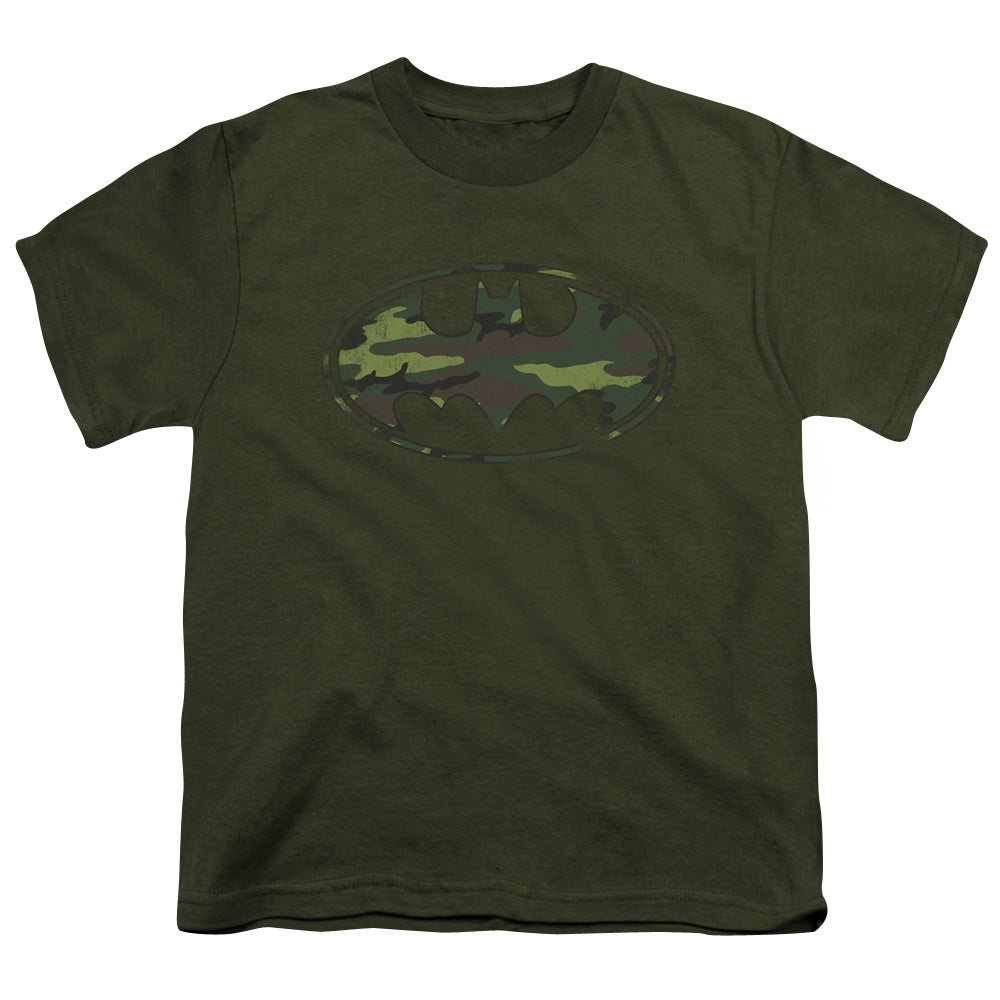 Batman - Distressed Camo Shield - Short Sleeve Youth 18/1 - Military Green T-shirt