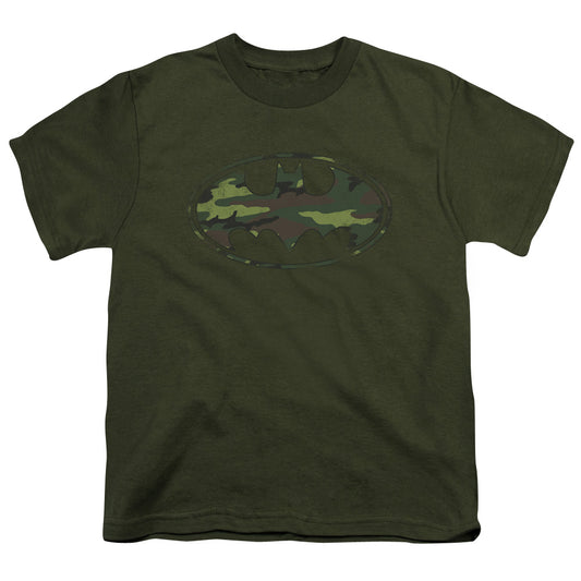 Batman - Distressed Camo Shield - Short Sleeve Youth 18/1 - Military Green T-shirt