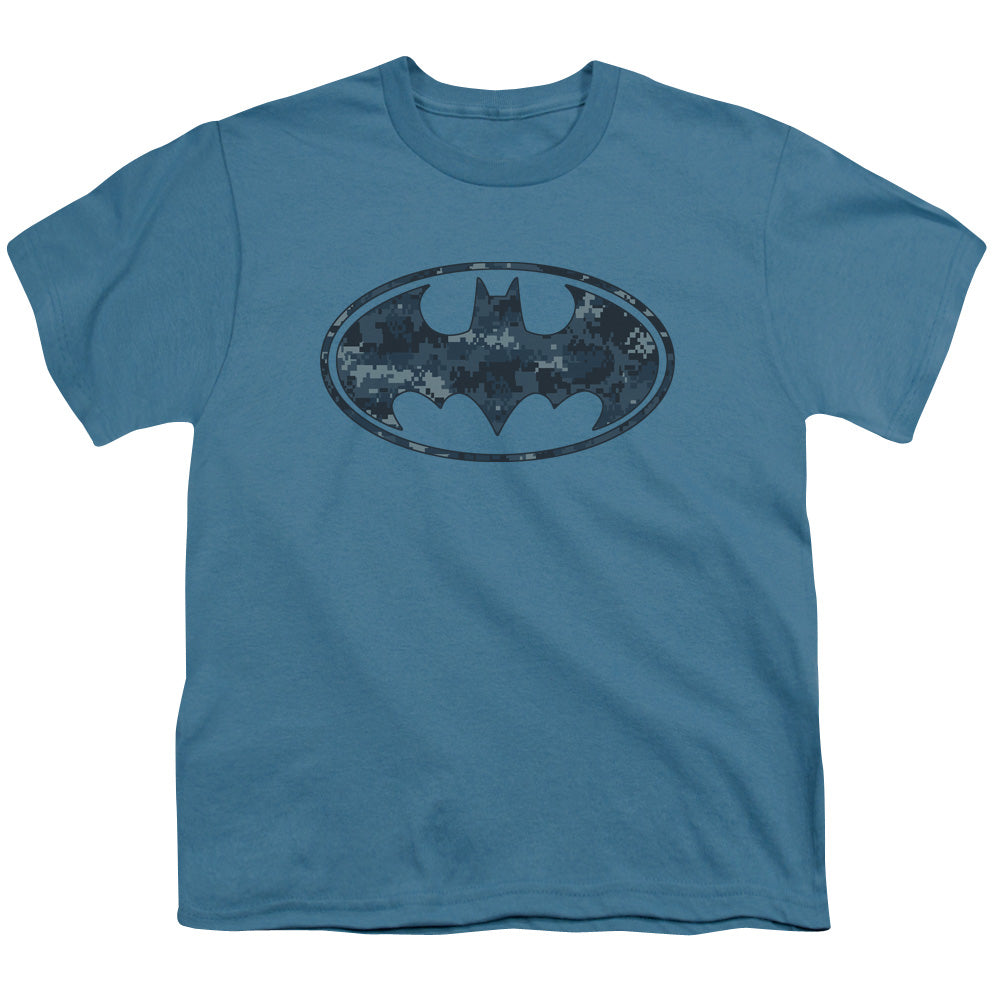 Batman - Navy Camo Shield - Short Sleeve Youth 18/1 - Slate T-shirt
