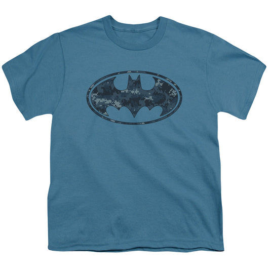 Batman - Navy Camo Shield - Short Sleeve Youth 18/1 - Slate T-shirt