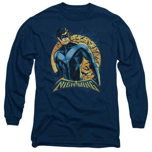 Batman - Nightwing Moon - Long Sleeve Adult 18/1 - Navy T-shirt