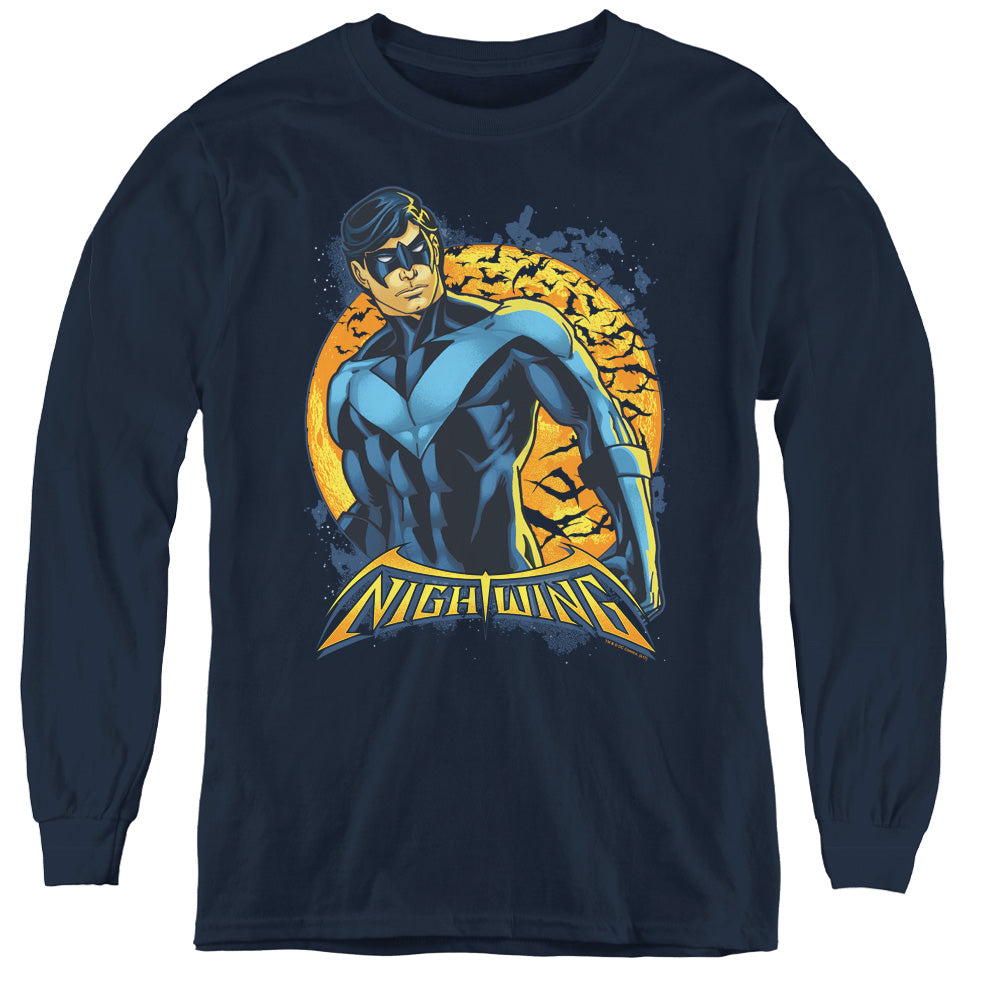Batman - Nightwing Moon - Youth Long Sleeve Tee - Navy