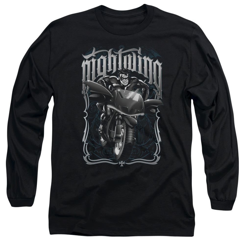 Batman - Nightwing Biker - Long Sleeve Adult 18/1 - Black T-shirt
