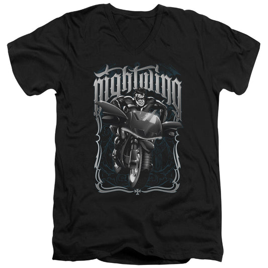 Batman - Nightwing Biker - Short Sleeve Adult V-neck - Black T-shirt