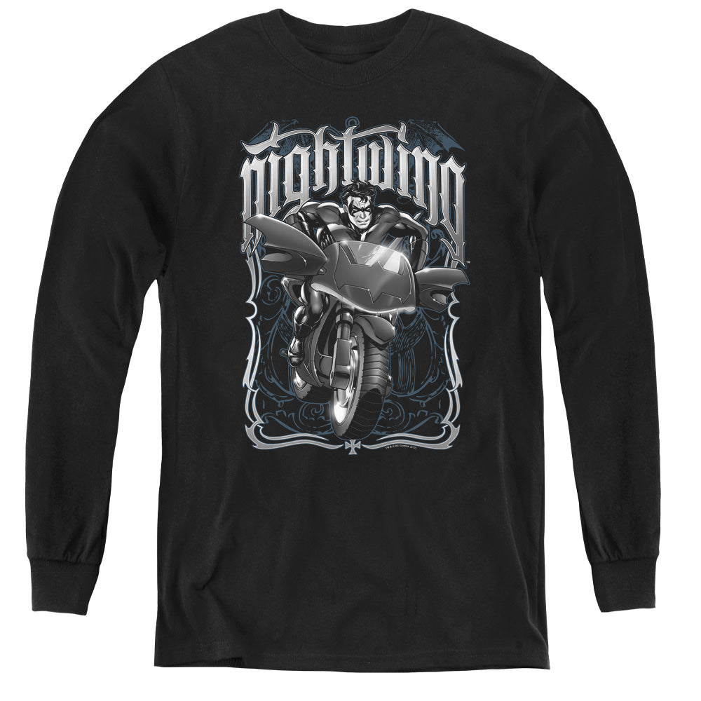 Batman - Nightwing Biker - Youth Long Sleeve Tee - Black