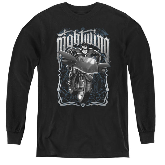 Batman - Nightwing Biker - Youth Long Sleeve Tee - Black