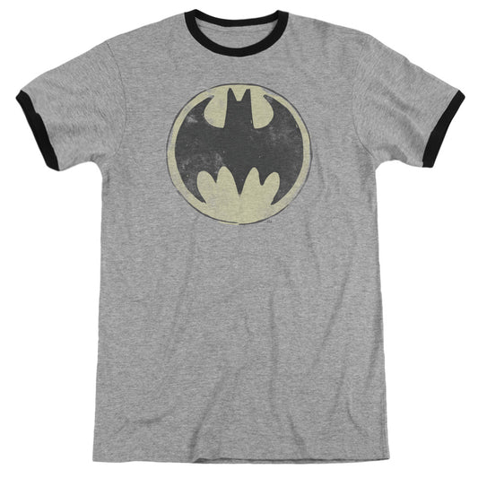 Batman - Old Time Logo - Adult Ringer - Heather/black