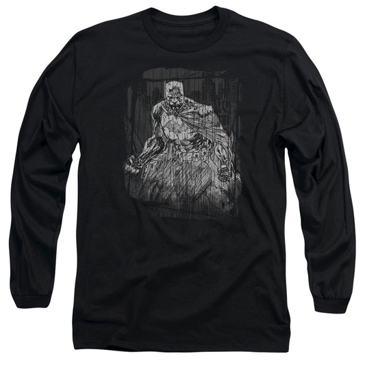 Batman - Pencilled Rain - Long Sleeve Adult 18/1 - Black T-shirt