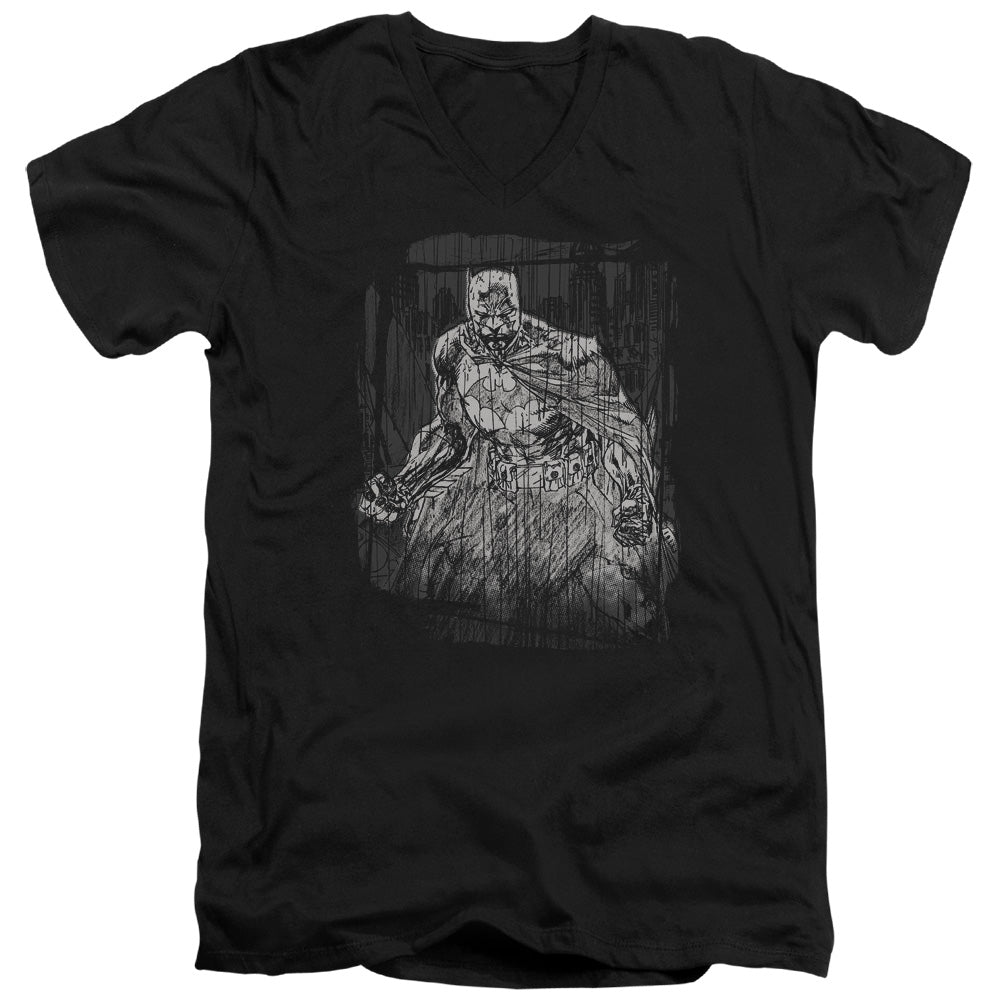 Batman - Pencilled Rain - Short Sleeve Adult V-neck - Black T-shirt
