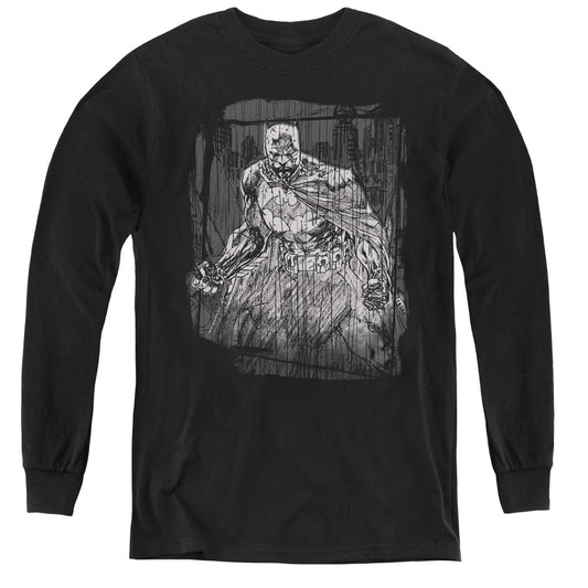 Batman - Pencilled Rain - Youth Long Sleeve Tee - Black