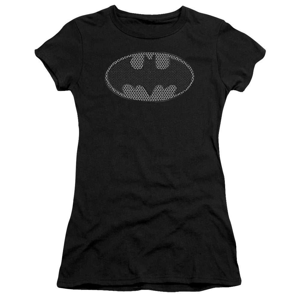 Batman - Chainmail Shield - Short Sleeve Junior Sheer - Black T-shirt