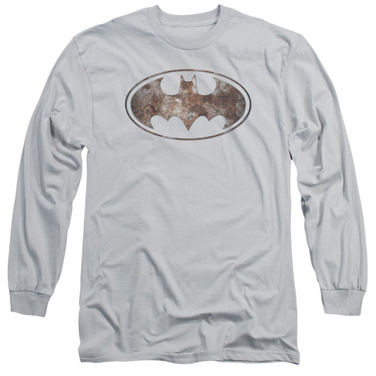 Batman - Heavy Rust Logo - Long Sleeve Adult 18/1 - Silver T-shirt