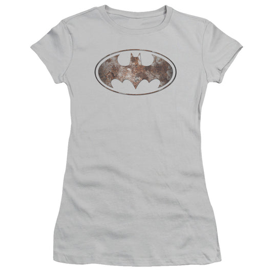 Batman - Heavy Rust Logo - Short Sleeve Junior Sheer - Silver T-shirt