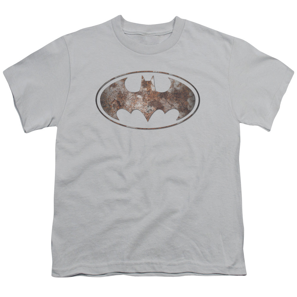 Batman - Heavy Rust Logo - Short Sleeve Youth 18/1 - Silver T-shirt
