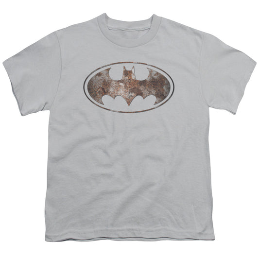 Batman - Heavy Rust Logo - Short Sleeve Youth 18/1 - Silver T-shirt