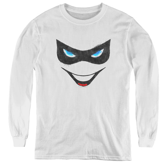 Batman - Harley Face - Youth Long Sleeve Tee - White
