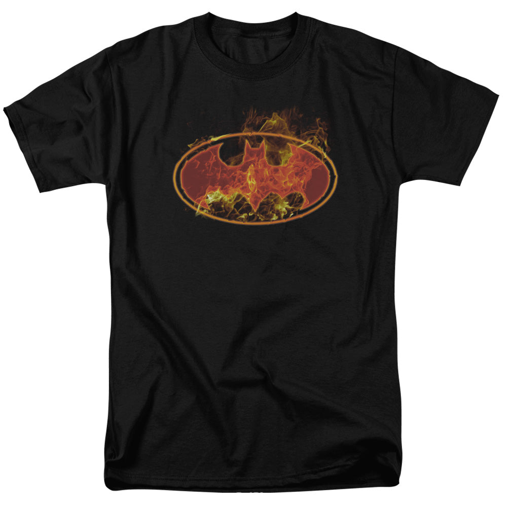 Batman - Flames Logo - Short Sleeve Adult 18/1 - Black T-shirt