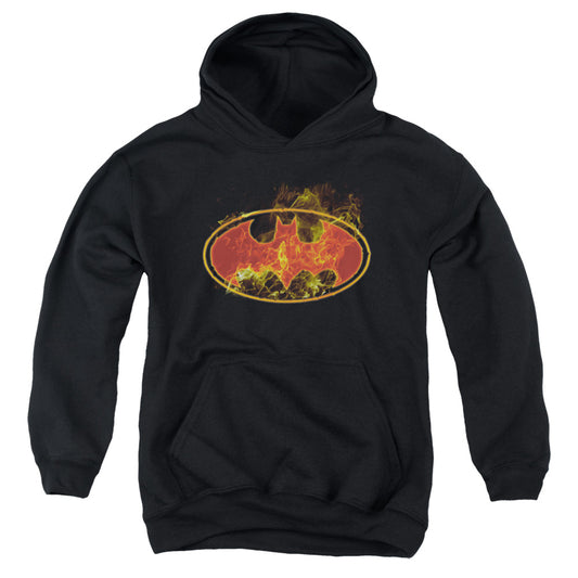 Batman - Flames Logo - Youth Pull-over Hoodie - Black