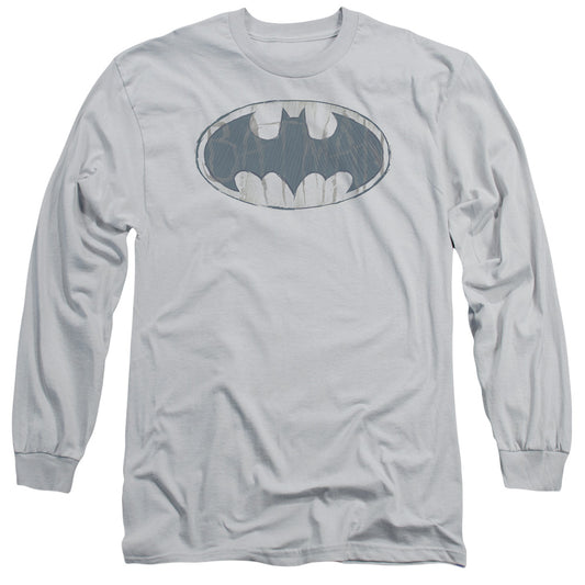 Batman - Water Sketch Signal - Long Sleeve Adult 18/1 - Silver T-shirt