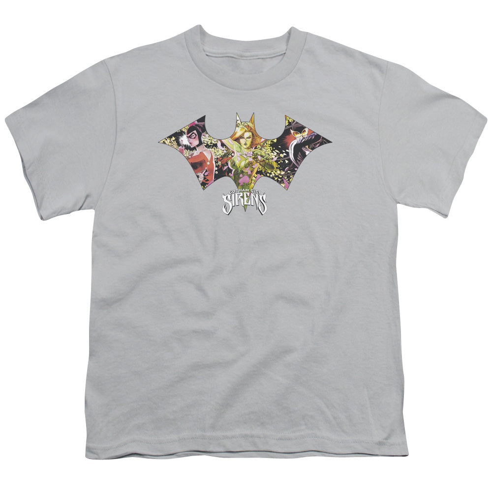 Batman - Sirens Bat - Short Sleeve Youth 18/1 - Silver T-shirt