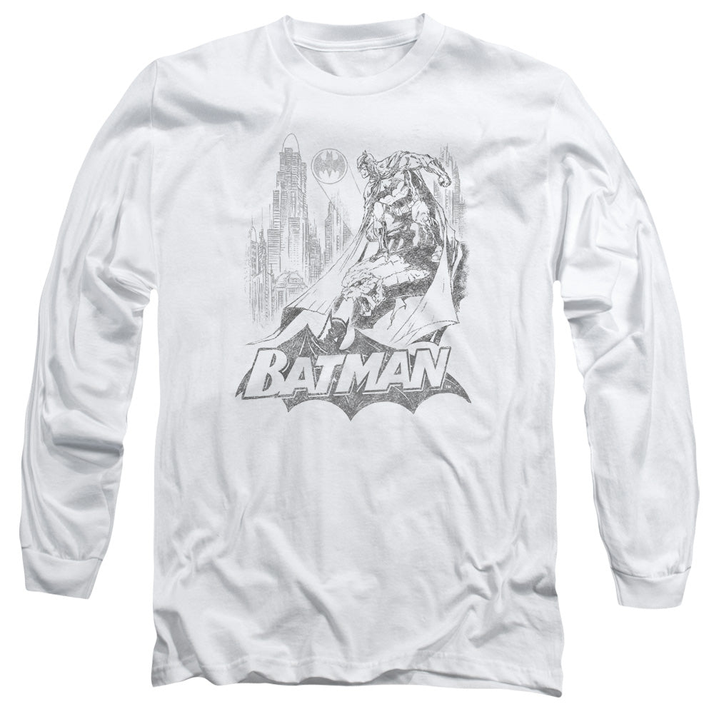 Batman - Bat Sketch - Long Sleeve Adult 18/1 - White T-shirt