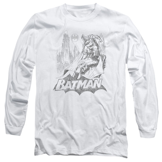 Batman - Bat Sketch - Long Sleeve Adult 18/1 - White T-shirt