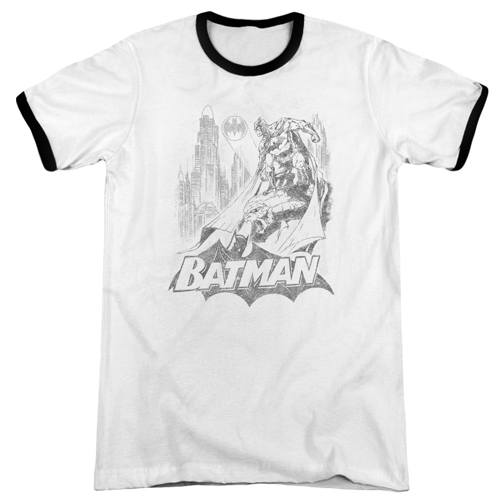 Batman - Bat Sketch - Adult Ringer - White/black