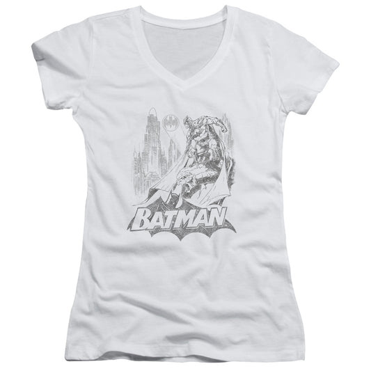 Batman - Bat Sketch - Junior V-neck - White