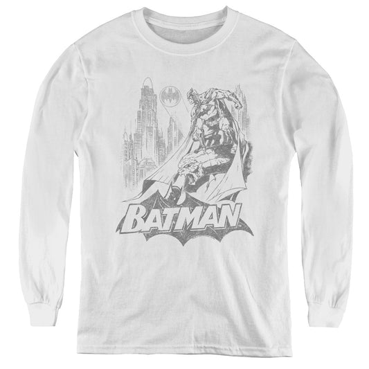 Batman - Bat Sketch - Youth Long Sleeve Tee - White