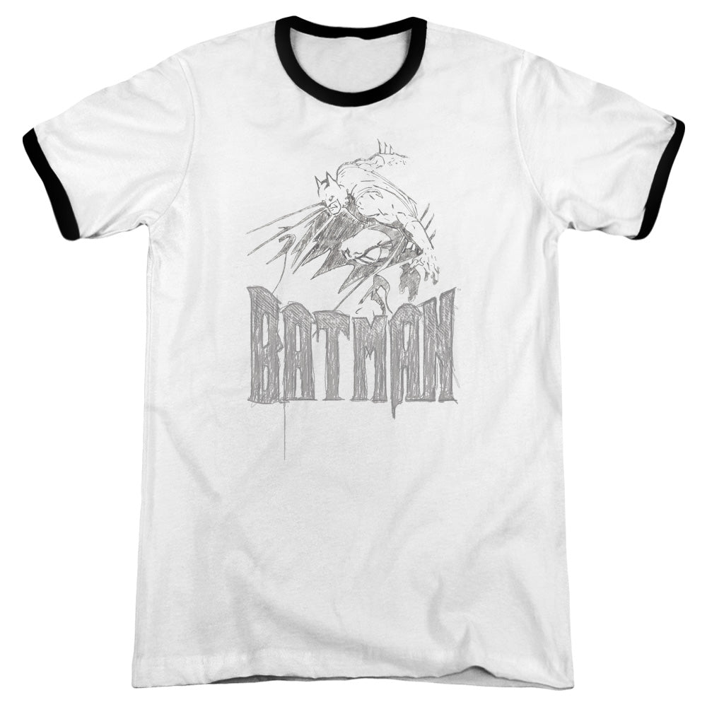 Batman Knight Sketch - Adult Ringer - White/black