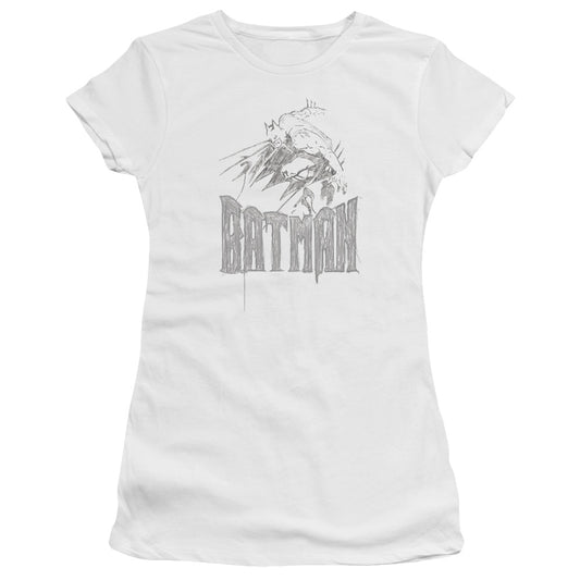 Batman - Knight Sketch - Short Sleeve Junior Sheer - White T-shirt