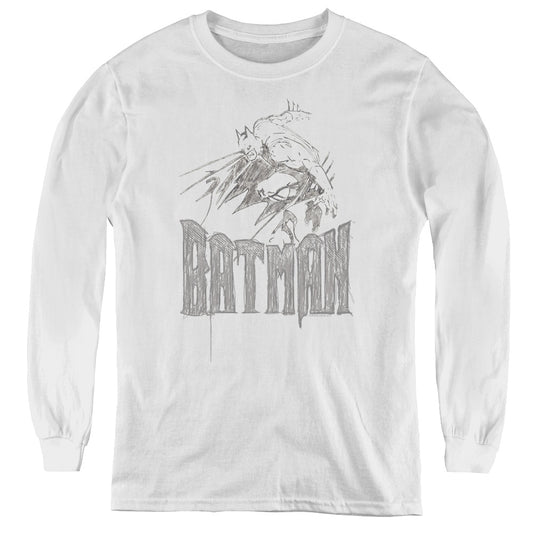 Batman - Knight Sketch - Youth Long Sleeve Tee - White