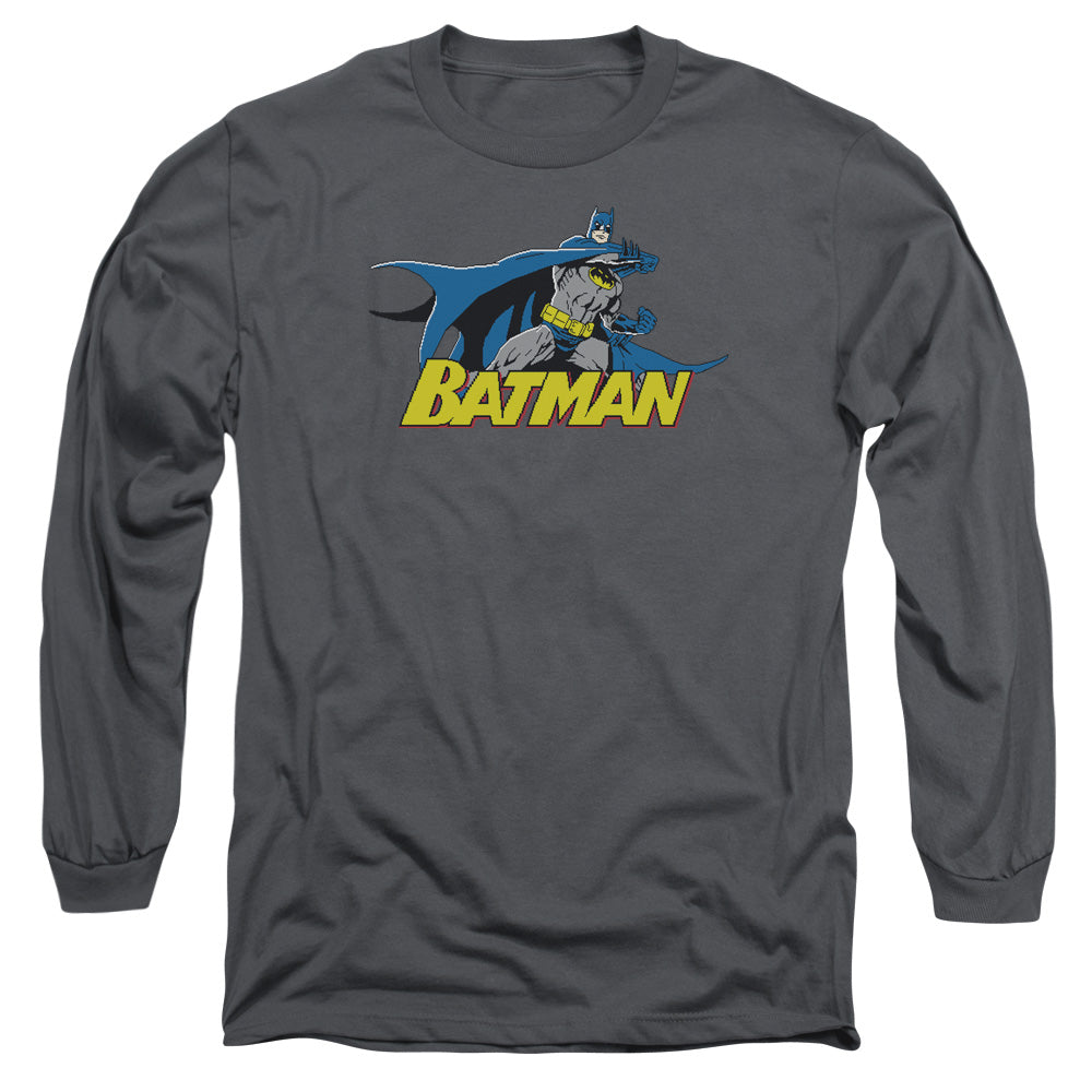 Batman - 8 Bit Cape - Long Sleeve Adult 18/1 - Charcoal T-shirt